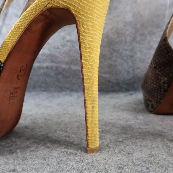 Saks Fifth Avenue Shoes Womens 9 Platform Pumps Slingback Peep Toe Snake Fashion - Picture 7 of 16